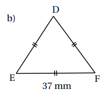 Triangle équilatéral DEF de côté 37 mm.