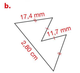 Figure en forme d'éclair : deux côtés de 17,4 mm, deux côtés de 11,7 mm et un côté de 2,80 cm.