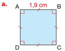 Carré ABCD de côté 1,9 cm.