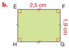 Rectangle EFGH : EF = 2,5 cm, FG = 1,9 cm.
