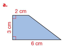 Trapèze rectangle : base du haut 2 cm, hauteur 3 cm, base du bas 6 cm.