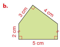 Pentagone en forme de maison : un rectangle de 5 cm sur 2 cm, surmonté d'un triangle rectangle de côtés 3 cm et 4 cm.